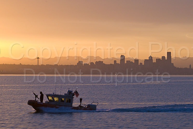 Scapes security, homeland, water, patrol, coast guard, seattle skyline, washington, naval, ocean, travel, ferry, harbor, harbour